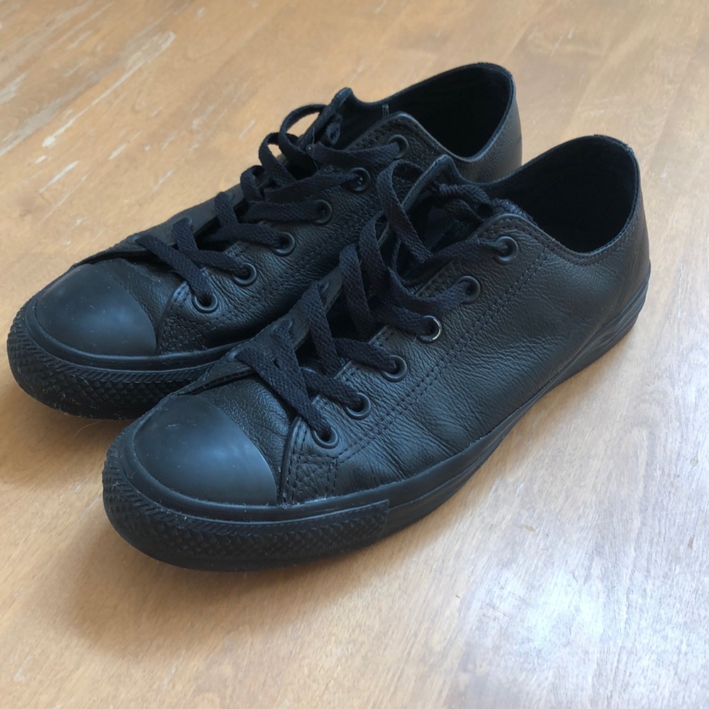 Converse Solid Black Leather Chuck Taylors
